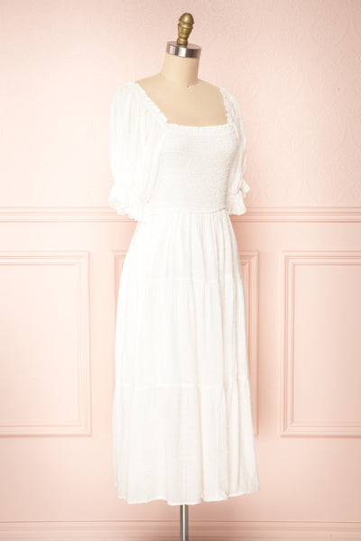Lorette White Layered Midi Dress w/ Puffy Sleeves | Boutique 1861 side view