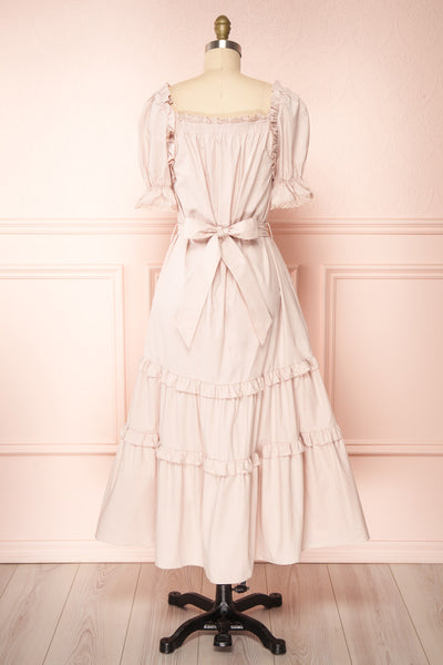 Lorez Dusty Pink Belted Puffy Sleeve Maxi Dress | Boutique 1861 back view