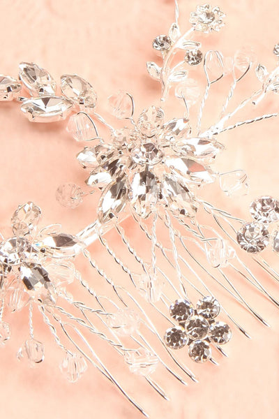 Lorna Silver Floral Crystals Hair Comb | Boudoir 1861 close-up