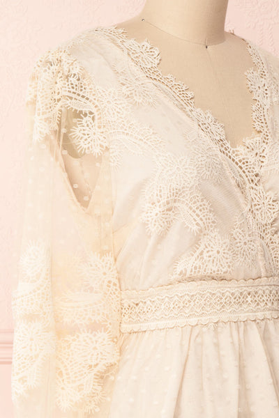 Lornyka Beige Lace Bell Sleeves Peplum Top | Boudoir 1861 side close-up