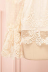 Lornyka Beige Lace Bell Sleeves Peplum Top | Boudoir 1861 bottom close-up