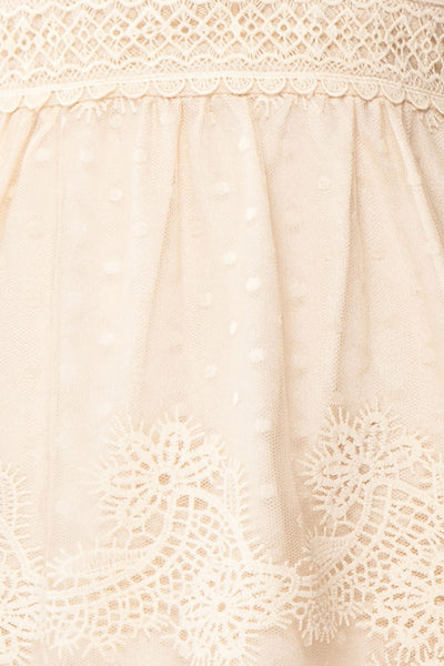 Lornyka Beige Lace Bell Sleeves Peplum Top | Boudoir 1861 fabric detail