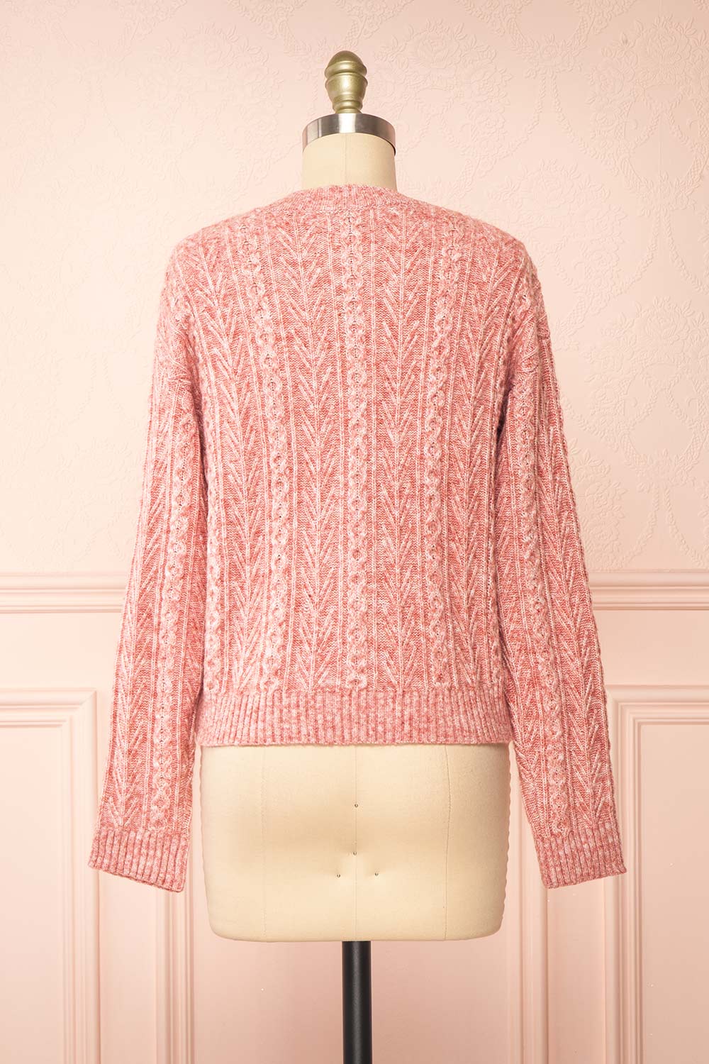 Loukia Pink Cropped Knit Cardigan w/ Bow Detail | Boutique 1861 back view