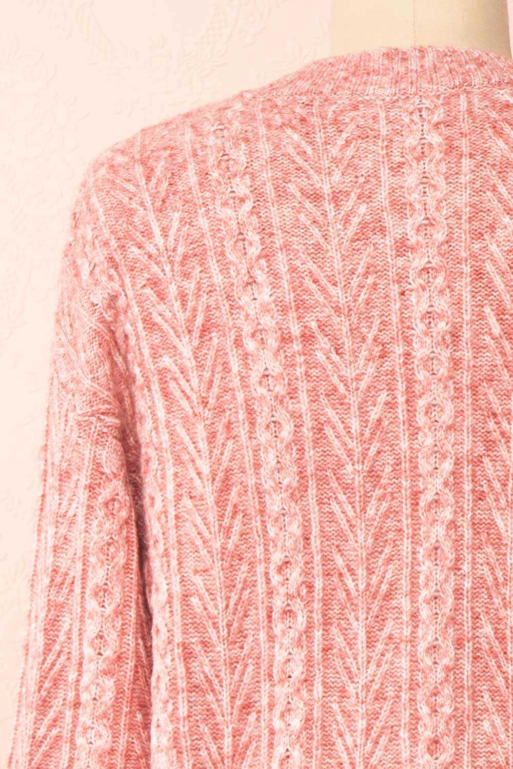 Loukia Pink Cropped Knit Cardigan w/ Bow Detail | Boutique 1861 back close-up