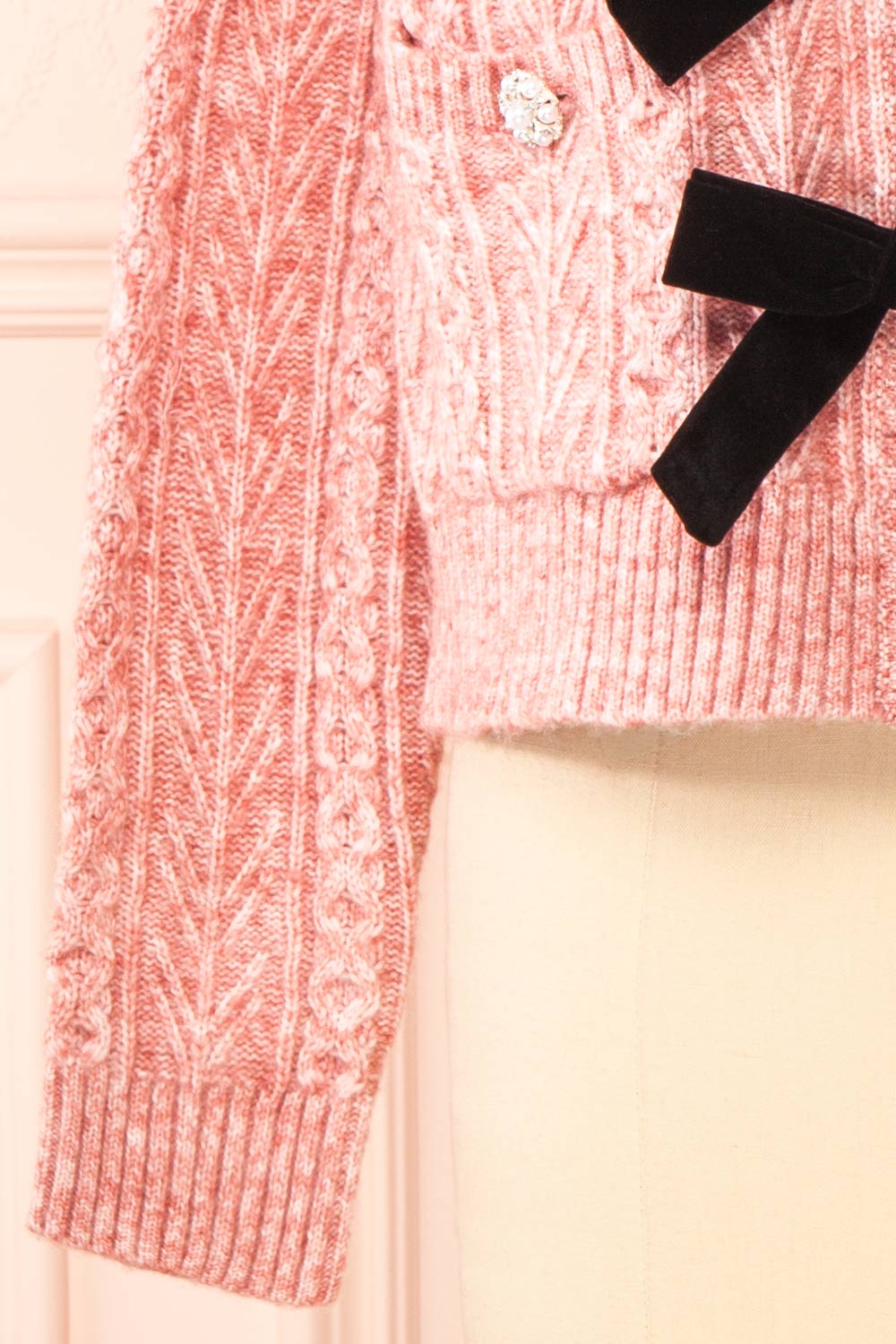 Loukia Pink Cropped Knit Cardigan w/ Bow Detail | Boutique 1861 bottom 