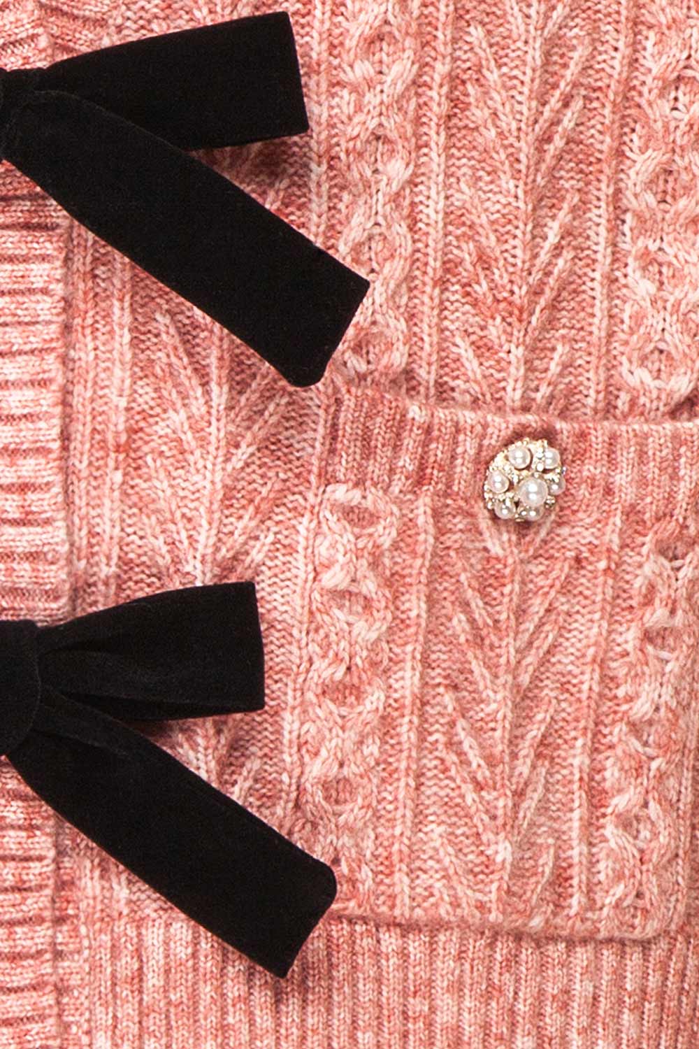 Loukia Pink Cropped Knit Cardigan w/ Bow Detail | Boutique 1861 fabric 