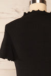 Loula Black Ribbed Frill-Trimmed Crop Top | La petite garçonne back close up