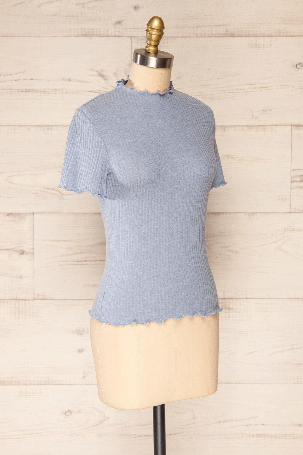 Loula Blue Ribbed Frill-Trimmed Crop Top | La petite garçonne side view