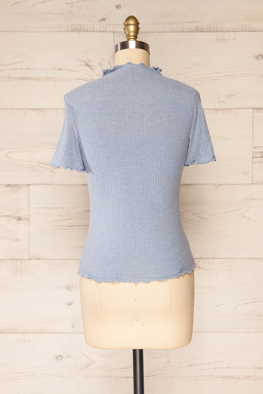 Loula Blue Ribbed Frill-Trimmed Crop Top | La petite garçonne back view