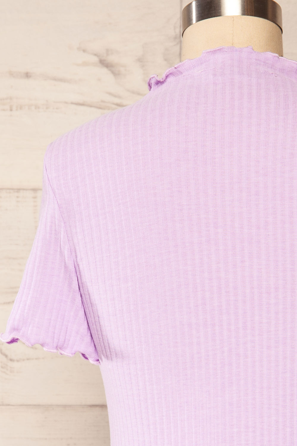 Loula Lilac Ribbed Frill-Trimmed Crop Top | La petite garçonne back close up