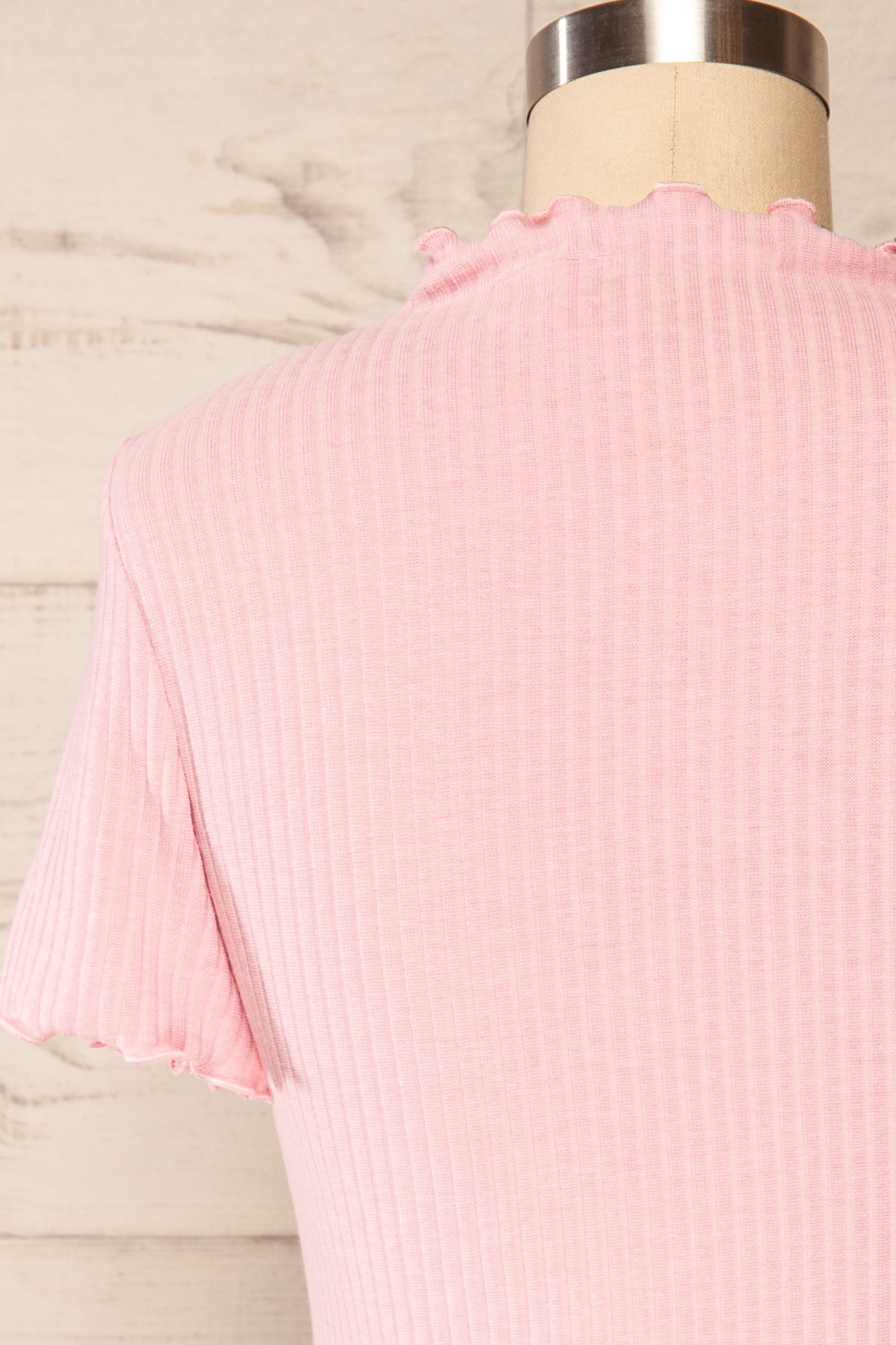 Loula Pink Ribbed Frill-Trimmed Crop Top | La petite garçonne back close up