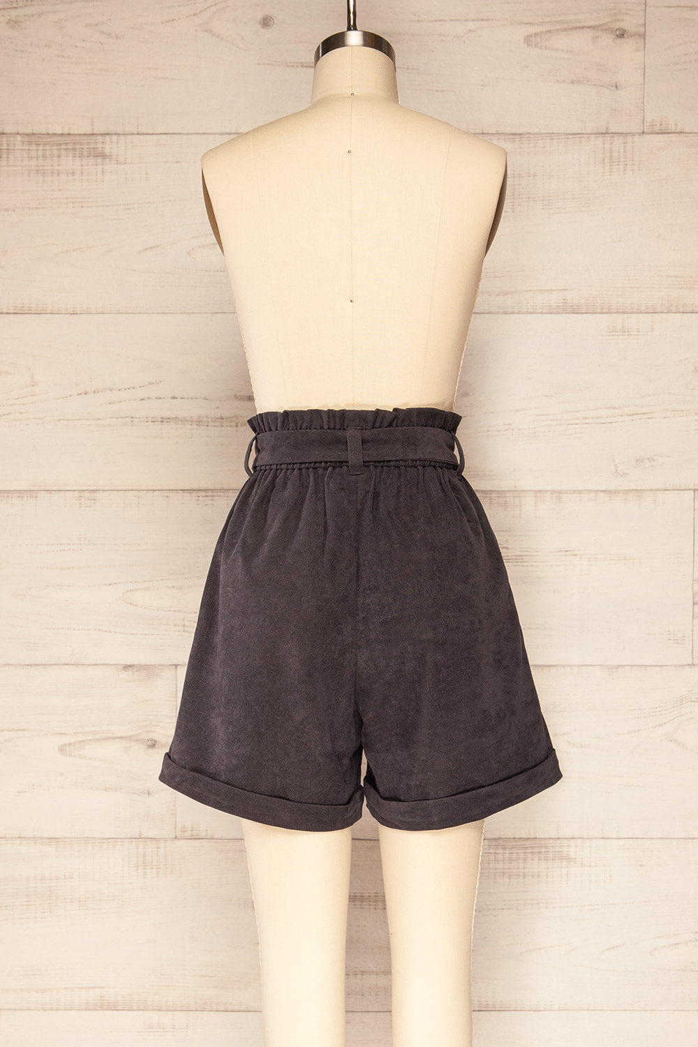 Loumalou Charcoal High-Waisted Corduroy Shorts | La petite garçonne back view 