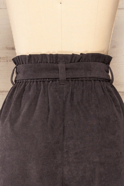 Loumalou Charcoal High-Waisted Corduroy Shorts | La petite garçonne back close-up