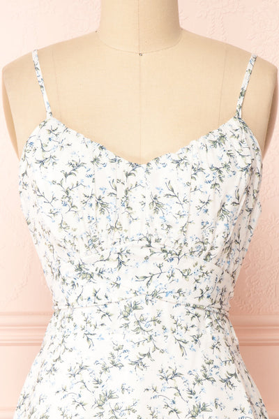 Loupat White Floral A-Line Short Dress | Boutique 1861 front close-up