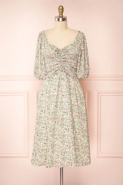 Lovisa Floral Patterned Puffy Sleeve Midi Dress | Boutique 1861 front view
