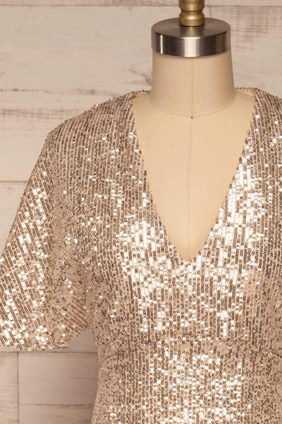 Lubana Silver Sequin V-Neck Shift Dress front close-up | La Petite Garçonne
