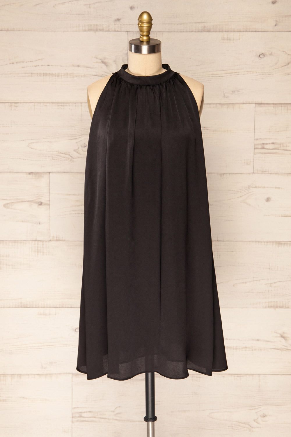 Lucha Black Halter Neck Sleeveless Silky Dress | La petite garçonne frotn view