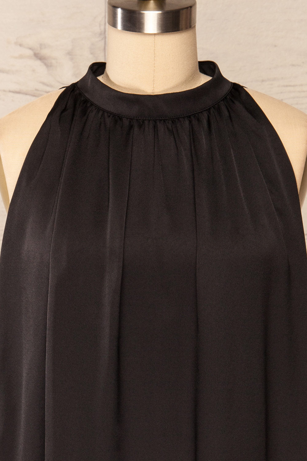 Lucha Black Halter Neck Sleeveless Silky Dress | La petite garçonne lucha close-up