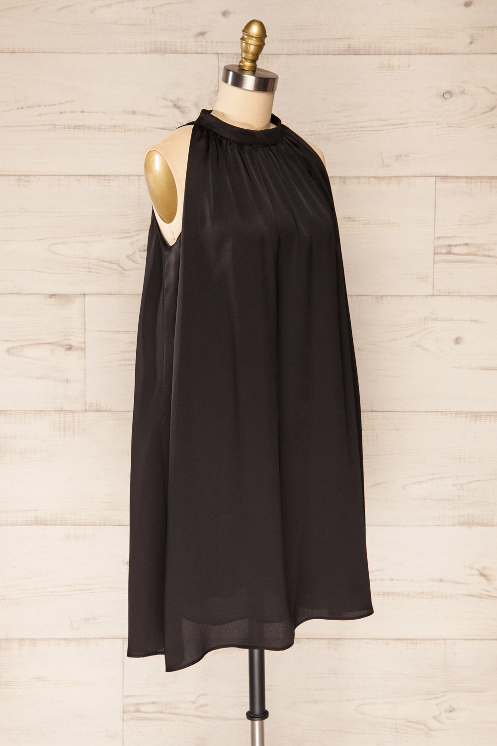 Lucha Black Halter Neck Sleeveless Silky Dress | La petite garçonne side view