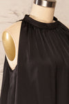 Lucha Black Halter Neck Sleeveless Silky Dress | La petite garçonne side close-up
