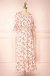 Lucretia Beige V-Neck Floral Midi Dress w/ Buttons | Boutique 1861 side view