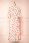 Lucretia Beige V-Neck Floral Midi Dress w/ Buttons | Boutique 1861 back view