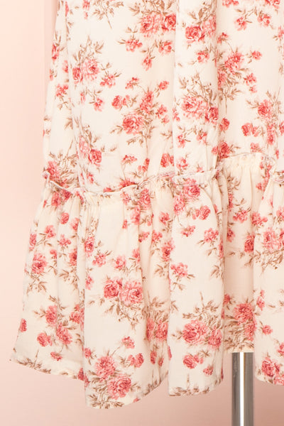 Lucretia Beige V-Neck Floral Midi Dress w/ Buttons | Boutique 1861 bottom