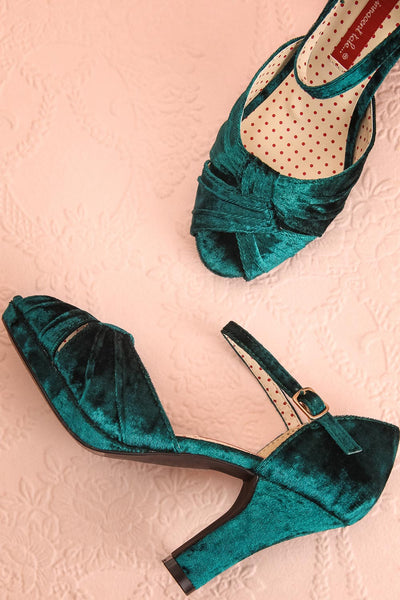 Luella Émeraude Green Velvet Retro Peep-Toe Heels | Boutique 1861