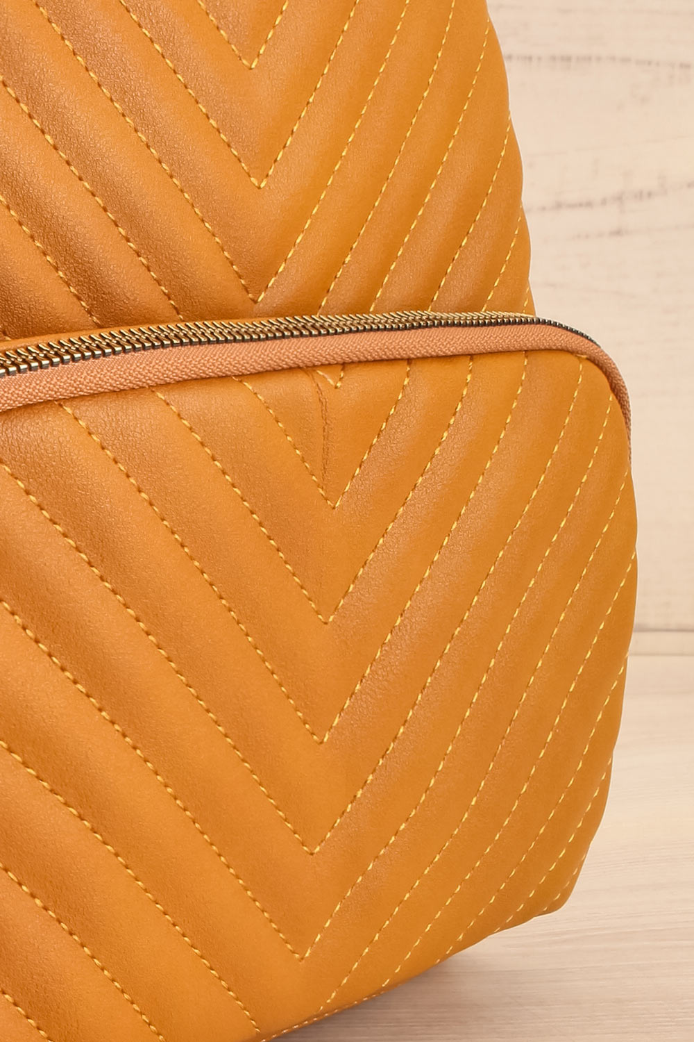 Lueur Yellow Chevron Backpack & Wallet Set | La petite garçonne side close-up