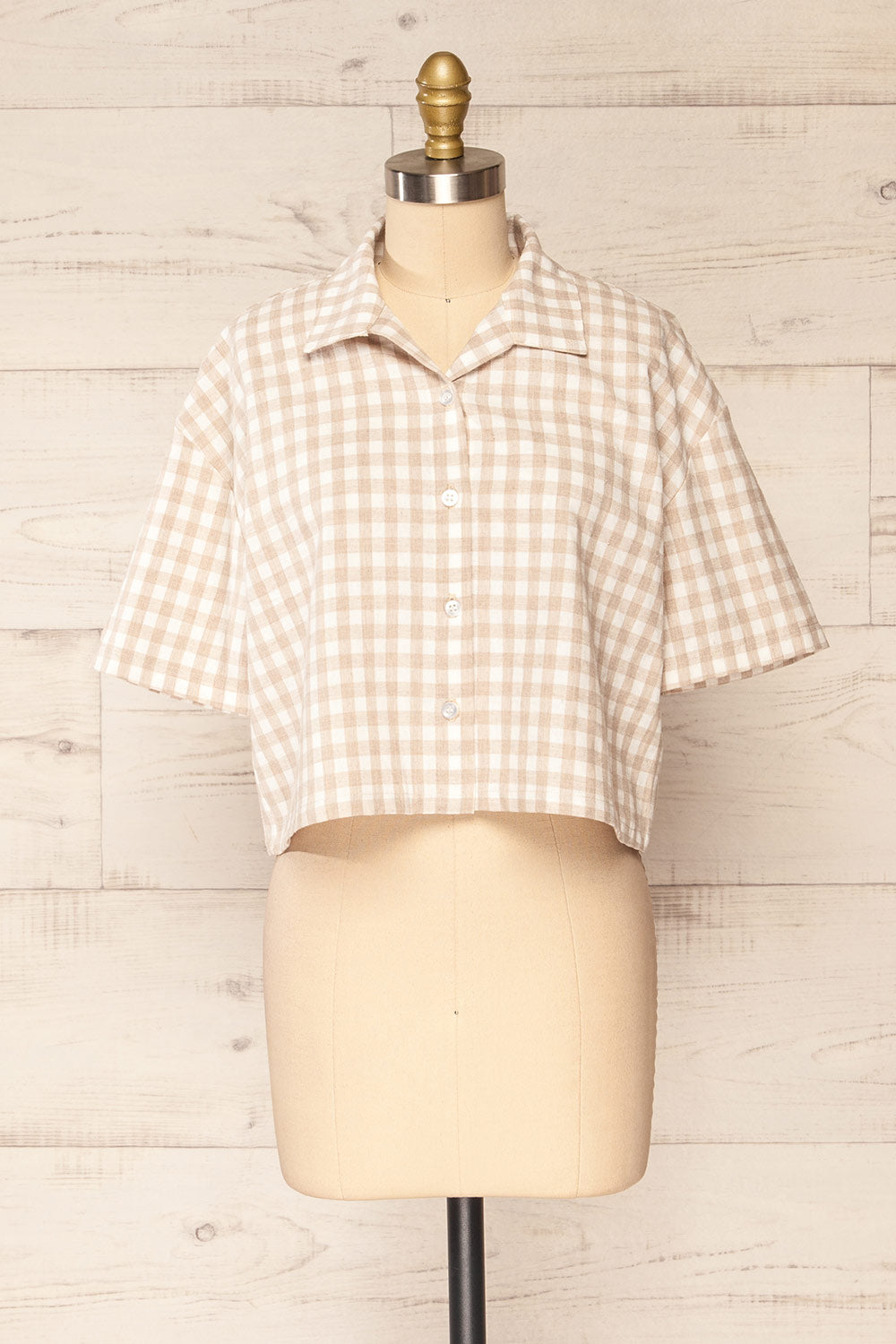 Lugaa Short Sleeve Gingham Print Button-Up Shirt | La petite garçonne front view