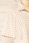 Lugaa Short Sleeve Gingham Print Button-Up Shirt | La petite garçonne side close-up