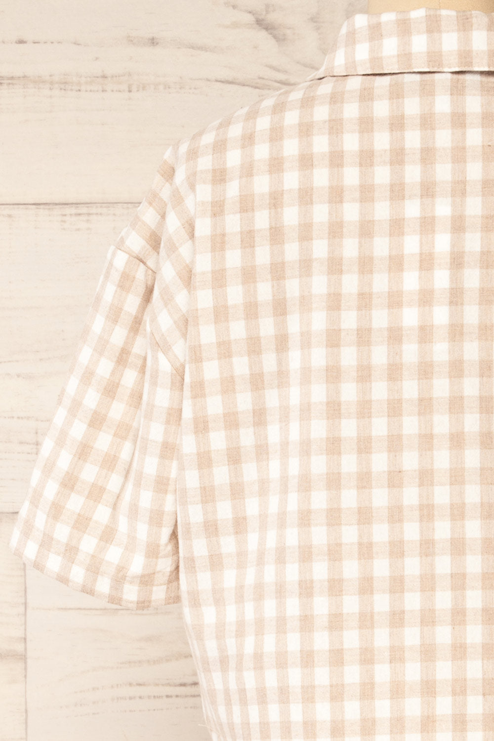 Lugaa Short Sleeve Gingham Print Button-Up Shirt | La petite garçonne back close-up