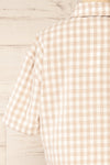 Lugaa Short Sleeve Gingham Print Button-Up Shirt | La petite garçonne back close-up