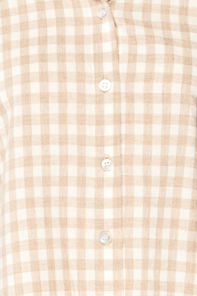 Lugaa Short Sleeve Gingham Print Button-Up Shirt | La petite garçonne fabric