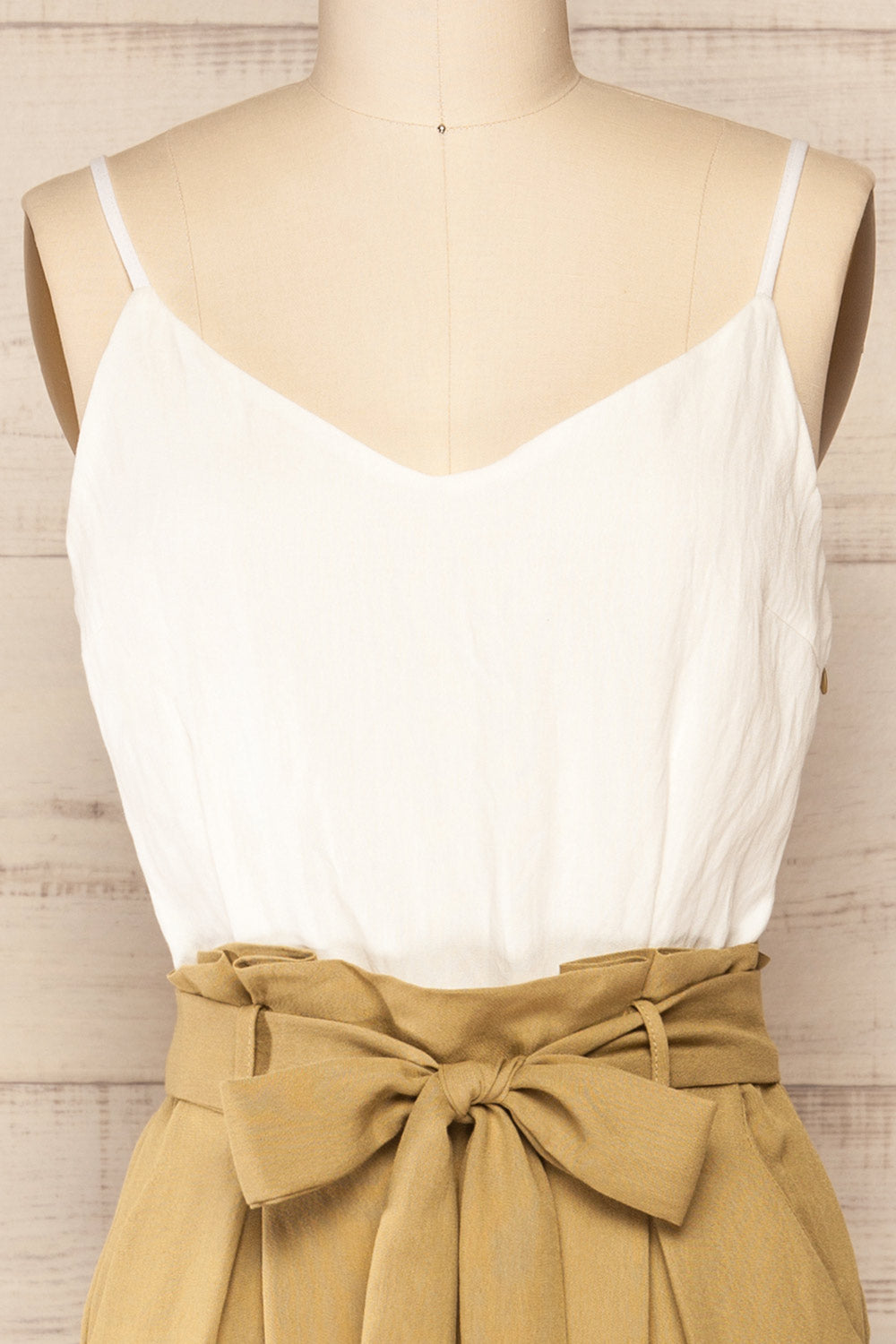 Lugano Straight Leg Jumpsuit w/ Fabric Belt | La petite garçonne front close-up