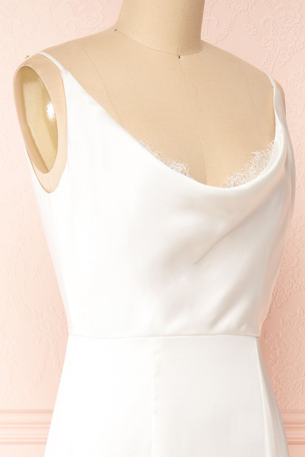 Lukela Ivory Draped Collar Mermaid Satin Maxi Dress | Boutique 1861 side close-up