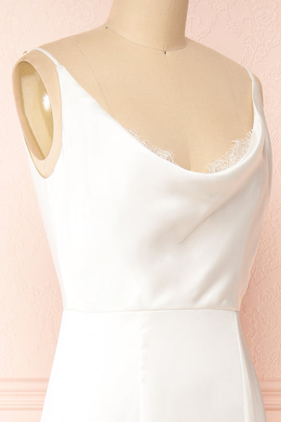 Lukela Ivory Draped Collar Mermaid Satin Maxi Dress | Boutique 1861 side close-up