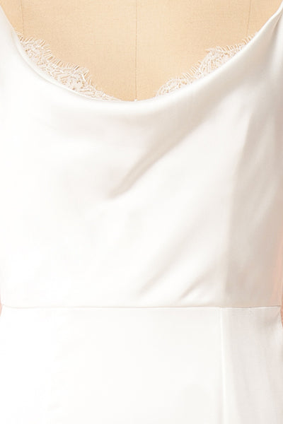 Lukela Ivory Draped Collar Mermaid Satin Maxi Dress | Boutique 1861 fabric
