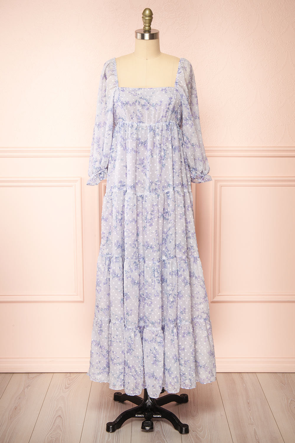 Lukka Tiered Floral Maxi Dress w/ Puffy Sleeves | Boutique 1861 front view