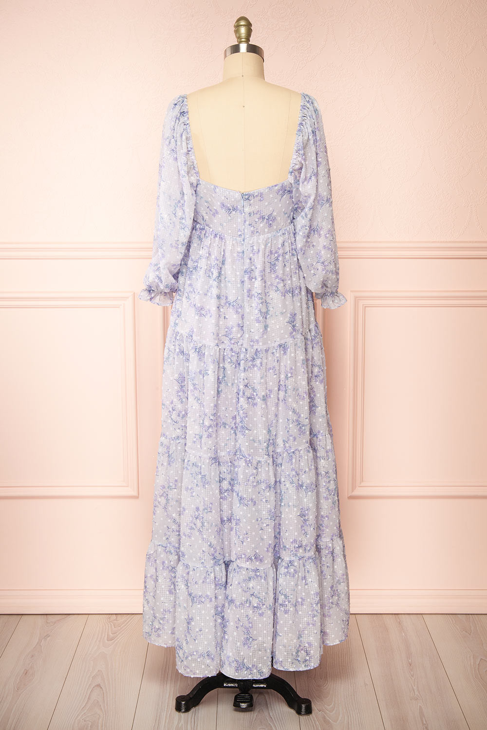 Lukka Tiered Floral Maxi Dress w/ Puffy Sleeves | Boutique 1861 back view