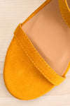 Lukow Mustard Faux Suede Sandals | La petite garçonne flat close-up