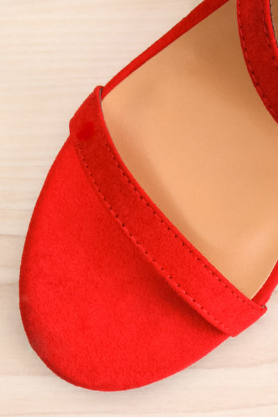 Lukow Red Faux Suede Sandals | La petite garçonne flat close-up