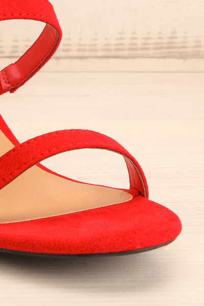 Lukow Red Faux Suede Sandals | La petite garçonne front close-up