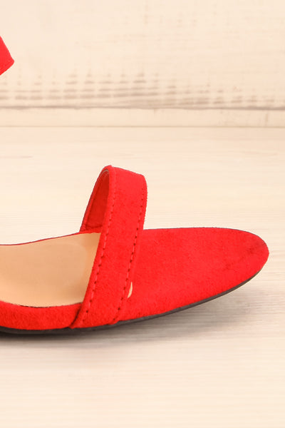 Lukow Red Faux Suede Sandals | La petite garçonne side front close-up