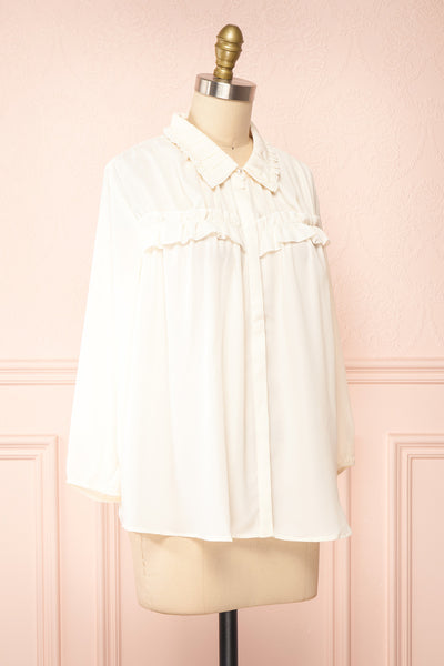 Lunshi Ruffled Button-Up Blouse | Boutique 1861 side view