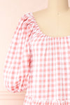 Lura Tiered Gingham Print Midi Dress w/ Puff Sleeves | Boutique 1861 front close-up