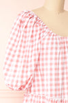 Lura Tiered Gingham Print Midi Dress w/ Puff Sleeves | Boutique 1861 side close-up
