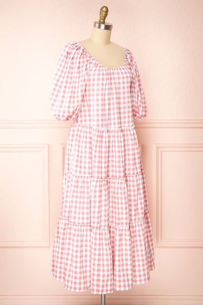 Lura Tiered Gingham Print Midi Dress w/ Puff Sleeves | Boutique 1861 side view