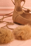 Luxor Beige - Laced ballerinas with pompoms