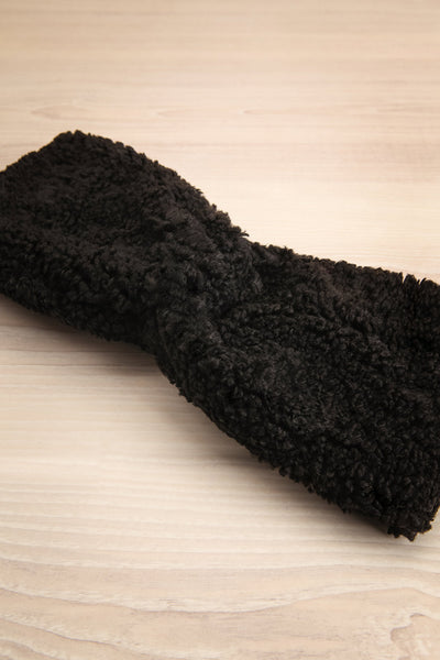 Luzzi Noir Black Wooly Fabric Headband flat view | La Petite Garçonne